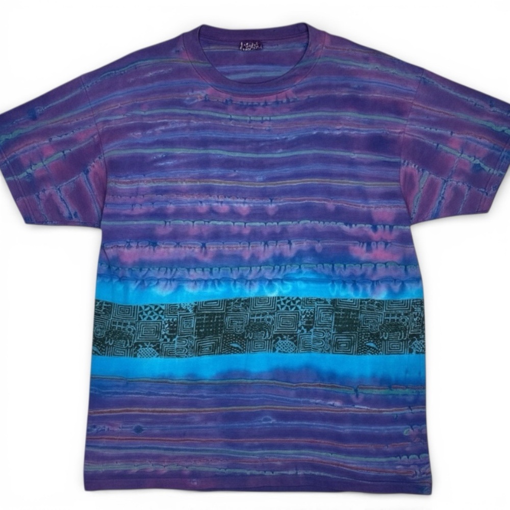 Vintage 90s Pro Spirit Tie Dye T Shirt Purple Teal Striped Single Stitch XL